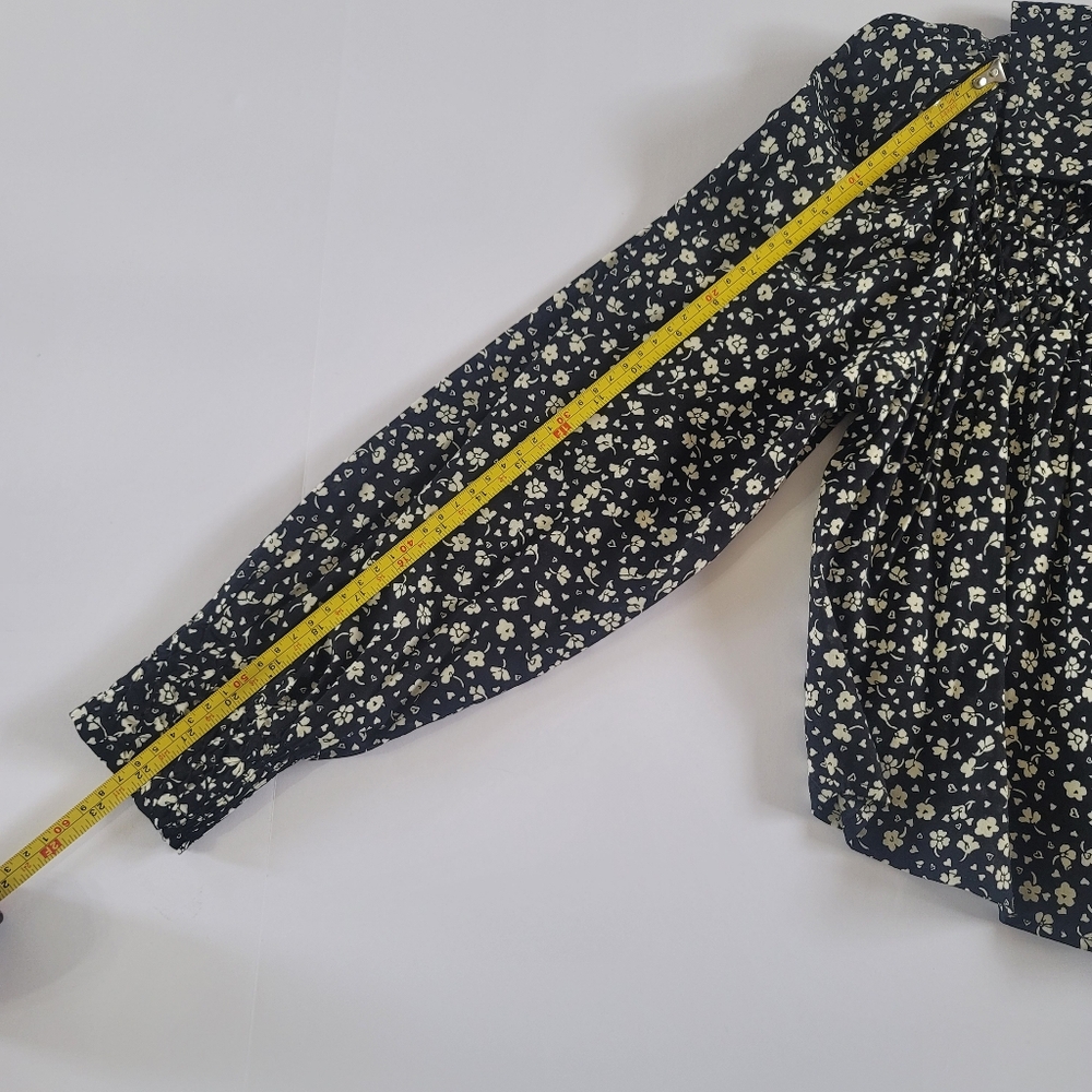 Reformation Black Floral Cropped V-neck Ruffle Blouse, S, Cottagecore Romantic - Picture 9 of 11